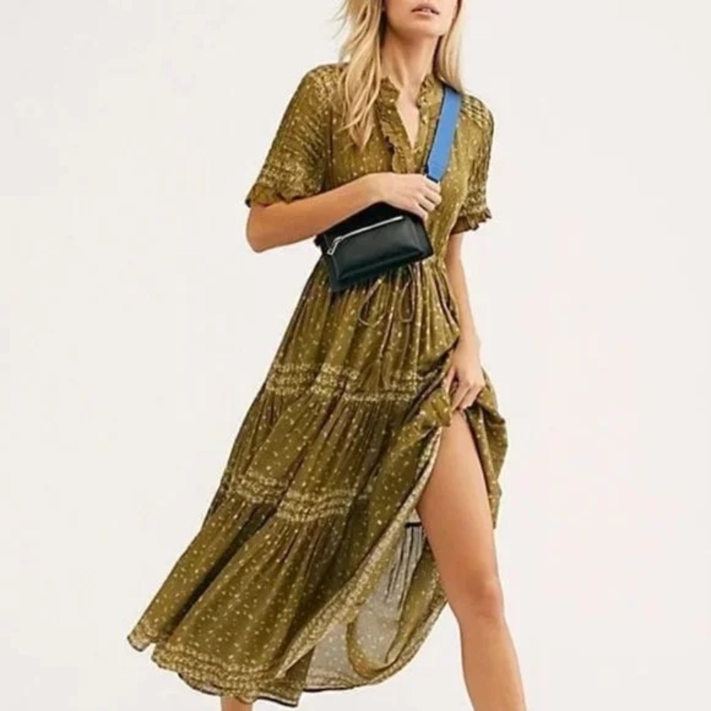 Free People Olive Green Boho Maxi Dress